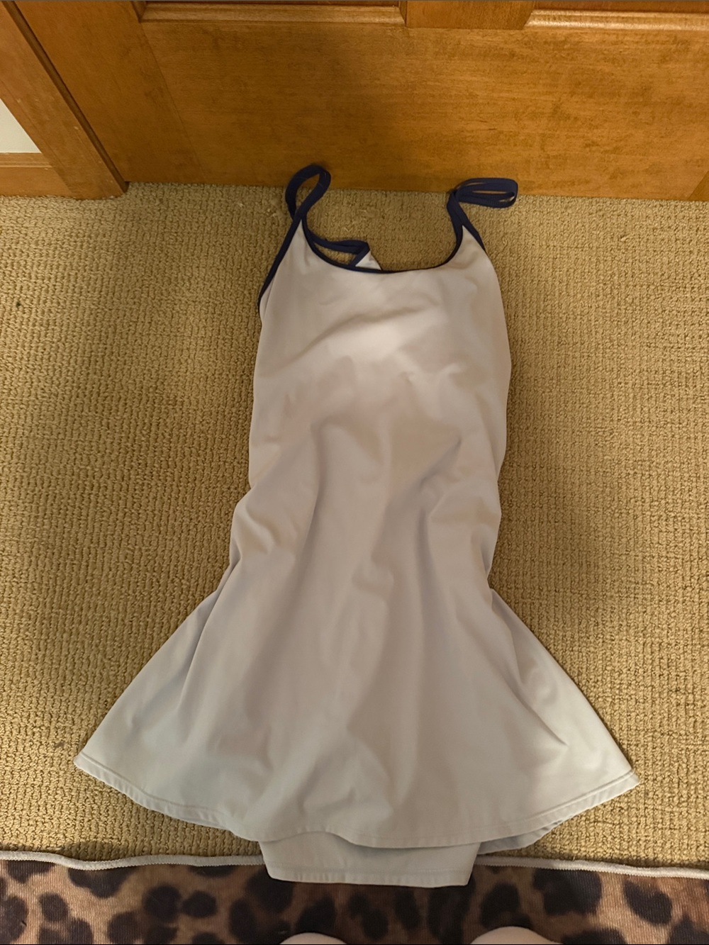 White Mini Dress with Navy Trim - Women